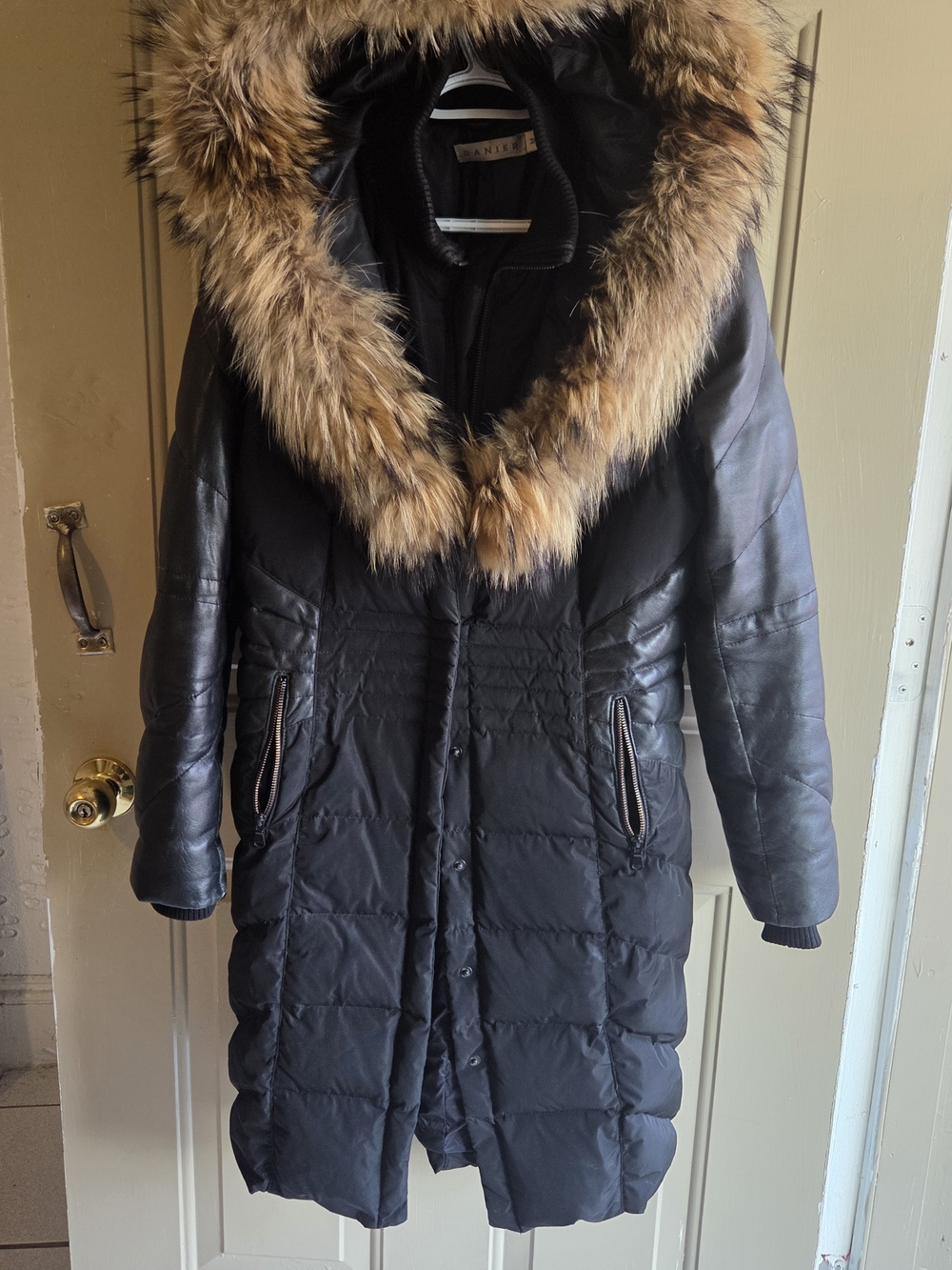 Danier Luxury Mixed-Media Down Parka with Real Raccoon Fur & Genuine Leather - M